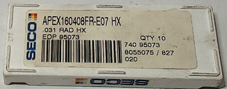 Lot 100-1042 Seco APEX160408FR-E07 HX Milling inserts