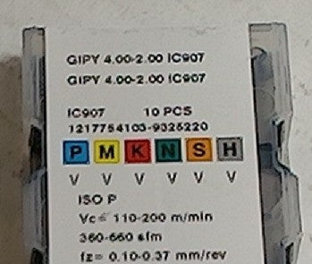 Lot 200-1110 Iscar GIPY 4.00-2.00 IC907 Grooving inserts