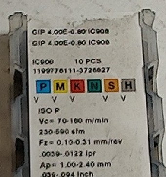 Lot 200-1111 Iscar GIP 4.00-0.80 IC908 Grooving inserts