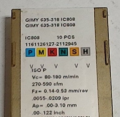 Lot 200-1136 Iscar GIMY 635-318 IC808 Grooving inserts