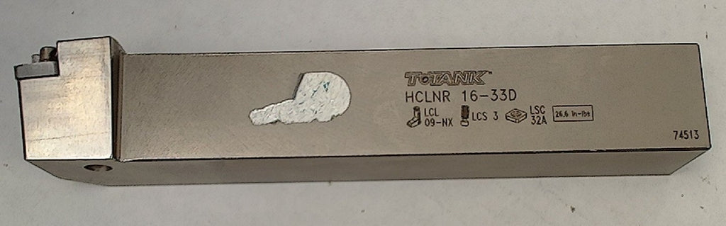 Lot 250-1077 Ingersoll HCLNR16-33D OD Turning tool. 1 inch square shank