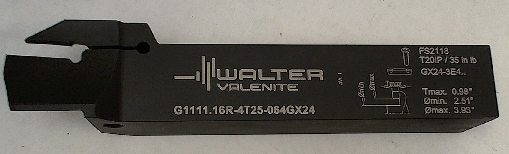 Lot 250-1080 Walter G1111.16R-4T25-064GX24 Axial grooving tool