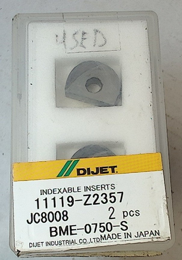 Lot 100-1118 Dijet BME-0750-S 11119-Z2357 Indexable ball milling inserts