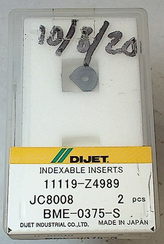 Lot 100-1119 Dijet BME-0375-S 11119-Z6250 Indexable ball milling insert