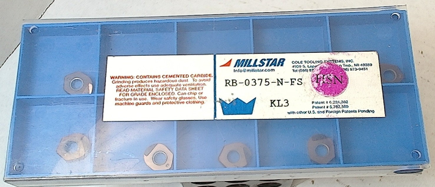 Lot 100-1137 Millstar RB0375NFS Indexable milling inserts