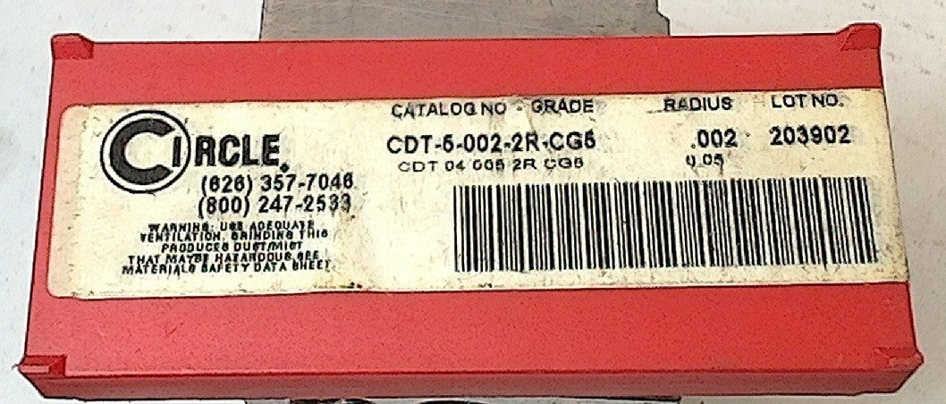 Lot 200-1164 Circle Tool CDT-5-002-2R-CG5 Indexable threading inserts