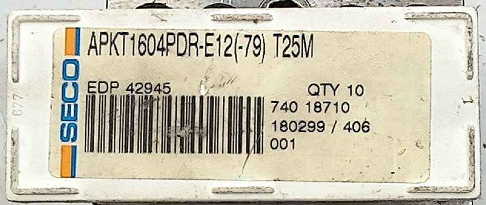 Lot 100-1141 Seco APKT1604PDR-E12(-79) Indexable milling inserts