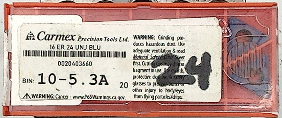 Lot 200-1179 Carmex 16ER24 UNJ BLU Laydown threading inserts