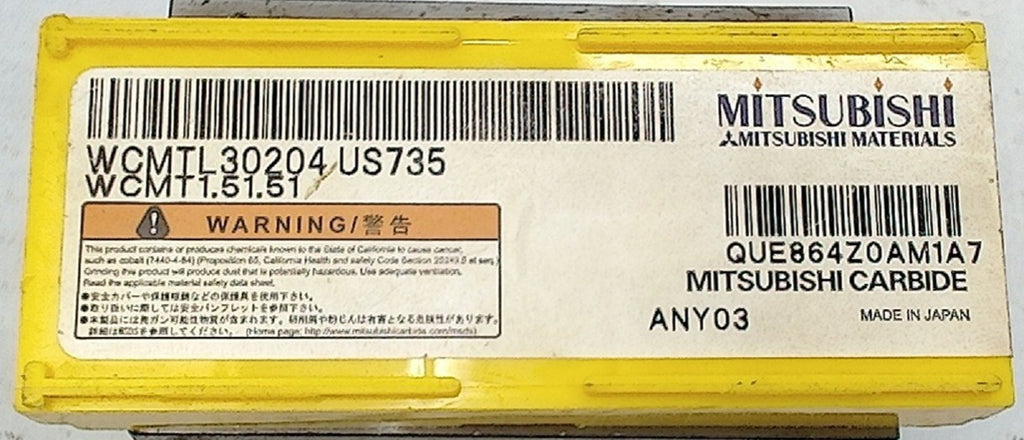 Lot 200-1187 Mitsubishi WCMTL30204 US735 Indexable turning inserts