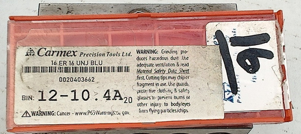 Lot 200-1190 Carmex 16 ER 16 UN BMA Laydown Threading Inserts