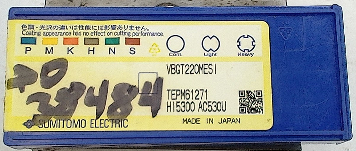 Lot 200-1196 Sumitomo VBGT220.5MESI AC530U Indexable turning Insert: