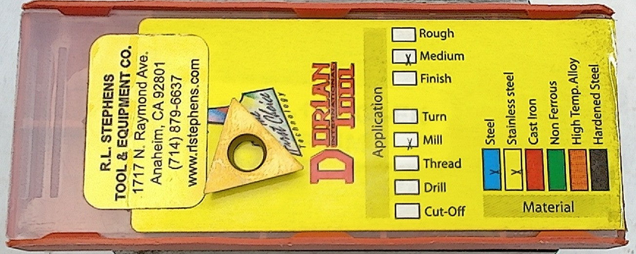 Lot 100-1150 Dorian Tool TDEX-160304-EN-DASP35B Indexable milling inserts