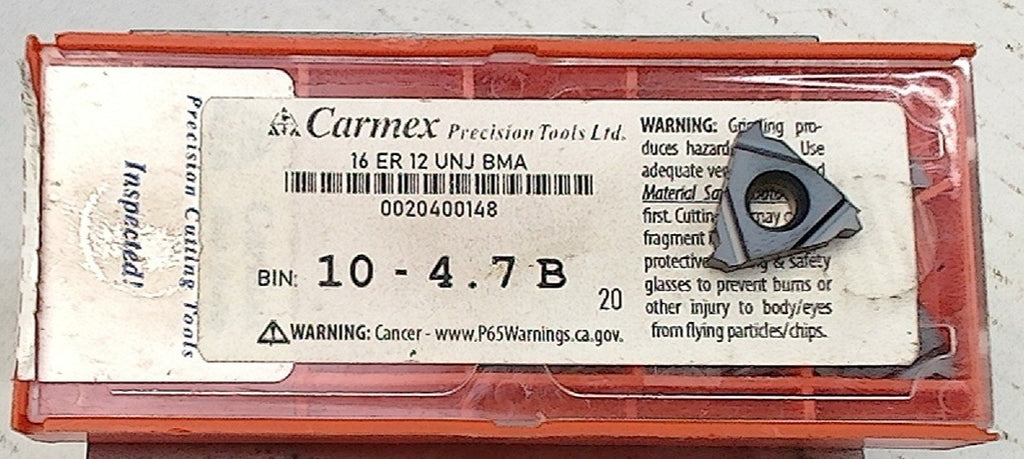 Lot 200-1205 Carmex 16 ER 12 UNJ BMA Laydown threading inserts