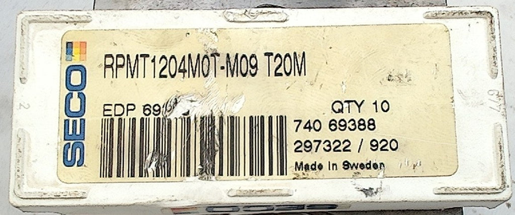 Lot 100-1153 Seco RPMT1204M0T-M09 T20M Indexable round milling inserts