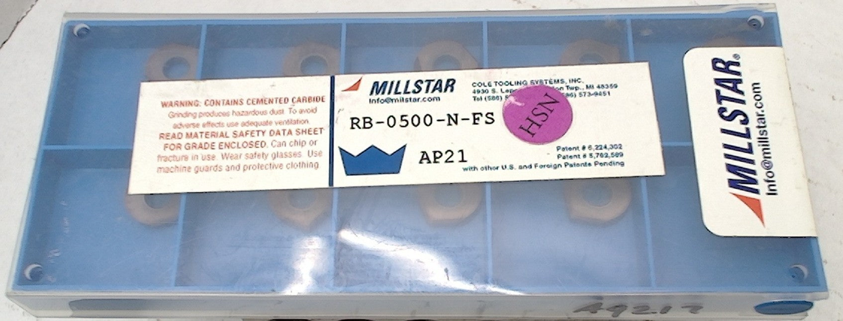 Lot 100-1162 Millstar RB-0500-N-FS Indexable ball milling inserts