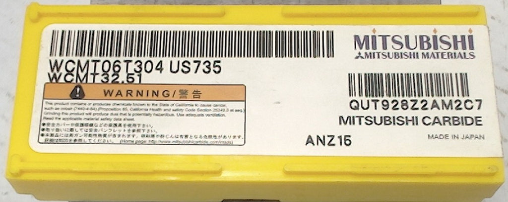 Lot 200-1227 Mitsubishi WCMT06T304 US735 Indexable turning inserts